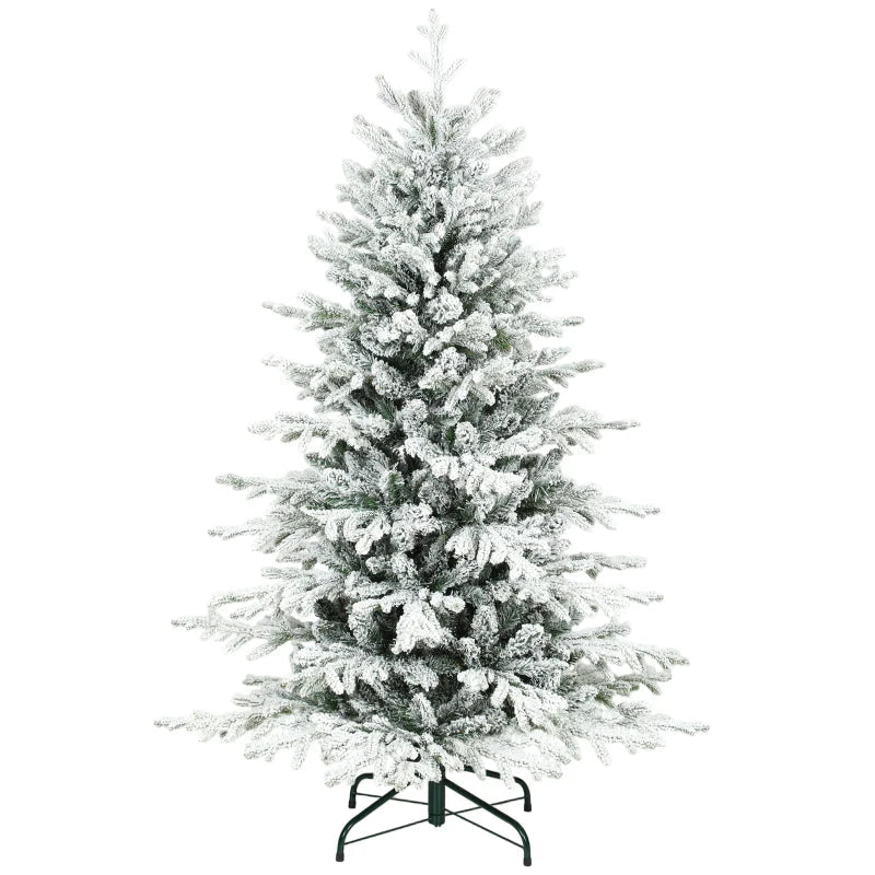 HOMCOM 7FT Artificial Flocked Christmas Tree, Full Snow-Covered Pine Xmas Tree with Realistic Tips, Hinged Branches, and Metal Stand 