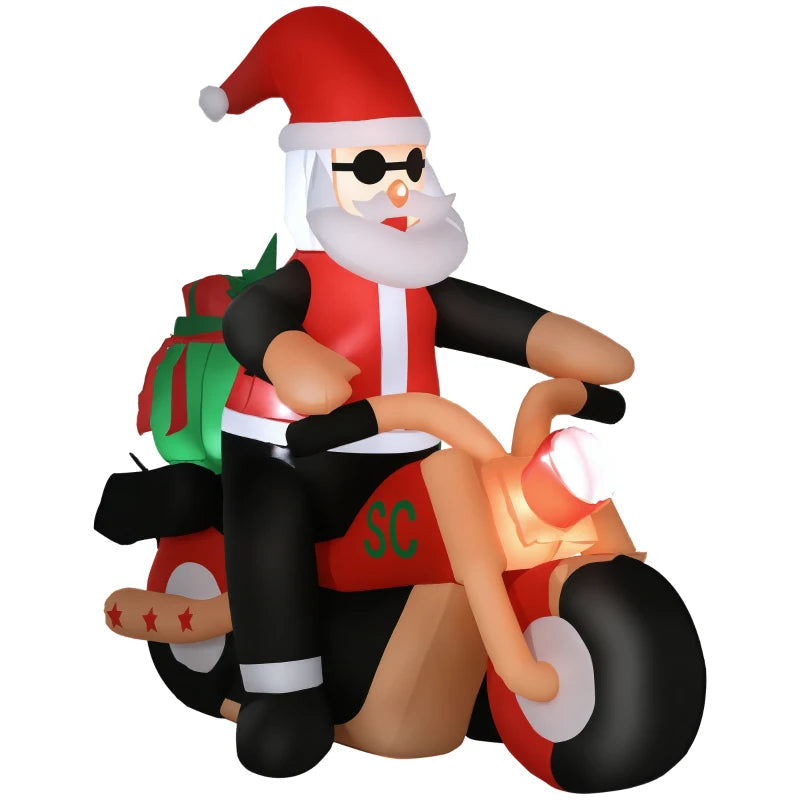 HOMCOM 5.2FT Inflatable Christmas Santa Claus on Snowmobile, LED Lighted Blow Up Decoration for Indoor & Outdoor Holiday Display 