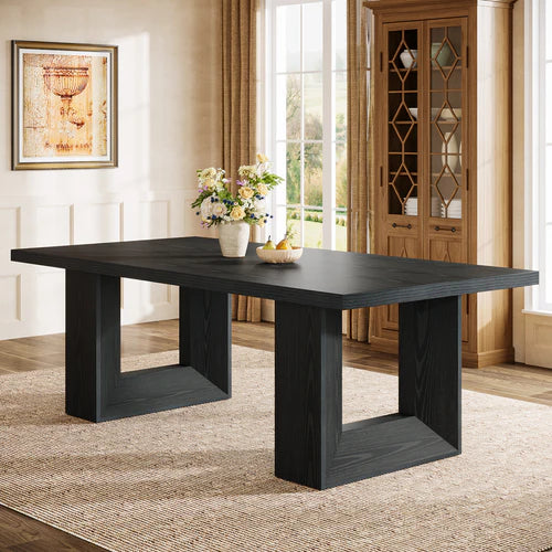 Dining Table 63" Rectangular Farmhouse Kitchen Table for 6-8 People with Geometric Legs Modern MDF Construction Black Finish for Dining Room