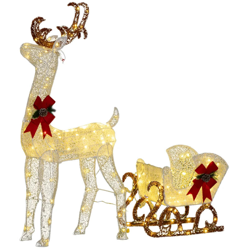 Outsunny Outdoor Lighted Christmas Reindeer Decoration with 170 LED Lights, White Holiday Yard Display 