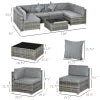 Outsunny 7pc Garden Wicker Sectional Set w/ Tea Table Patio Rattan Lounge Sofa Outdoor Deck Furniture Light Grey