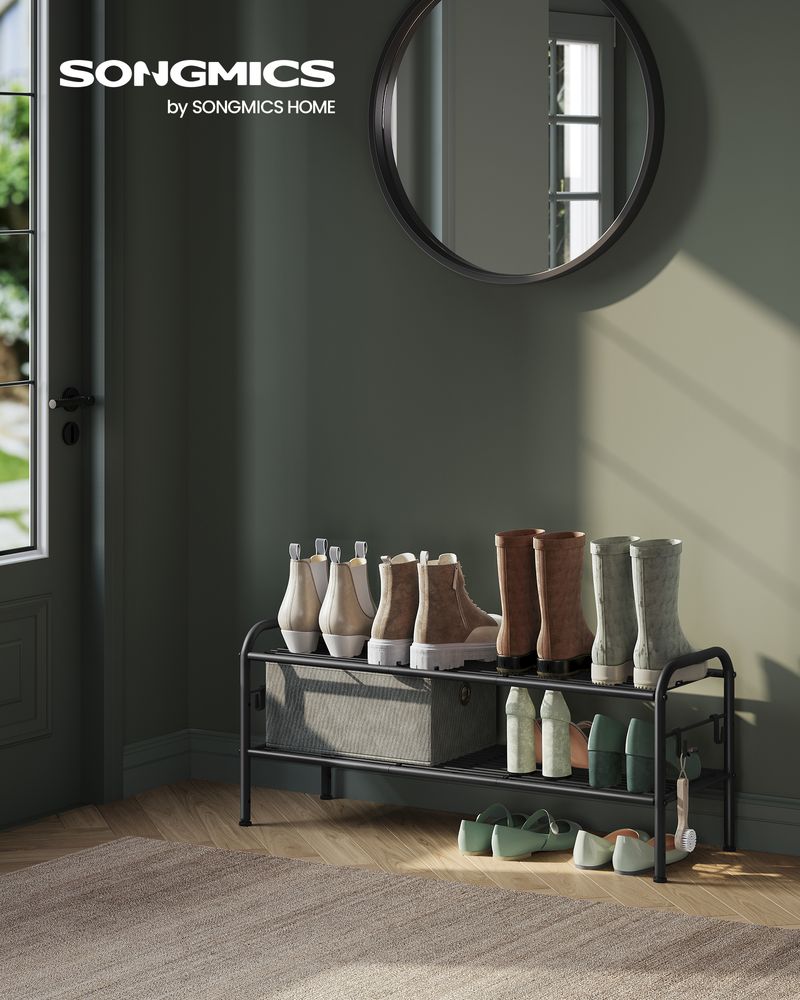 SONGMICS Shoe Rack with 4 Side Hooks, Holds 10 Pairs of Shoes 