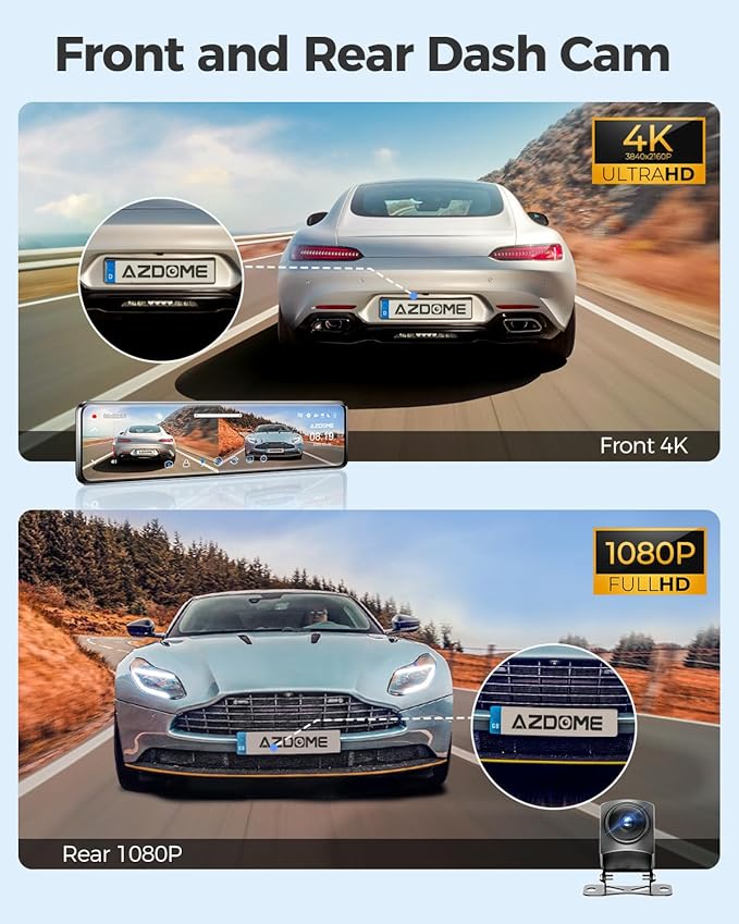 AZDOME PG19X Front and Rear 4K Mirror Dash Cam 