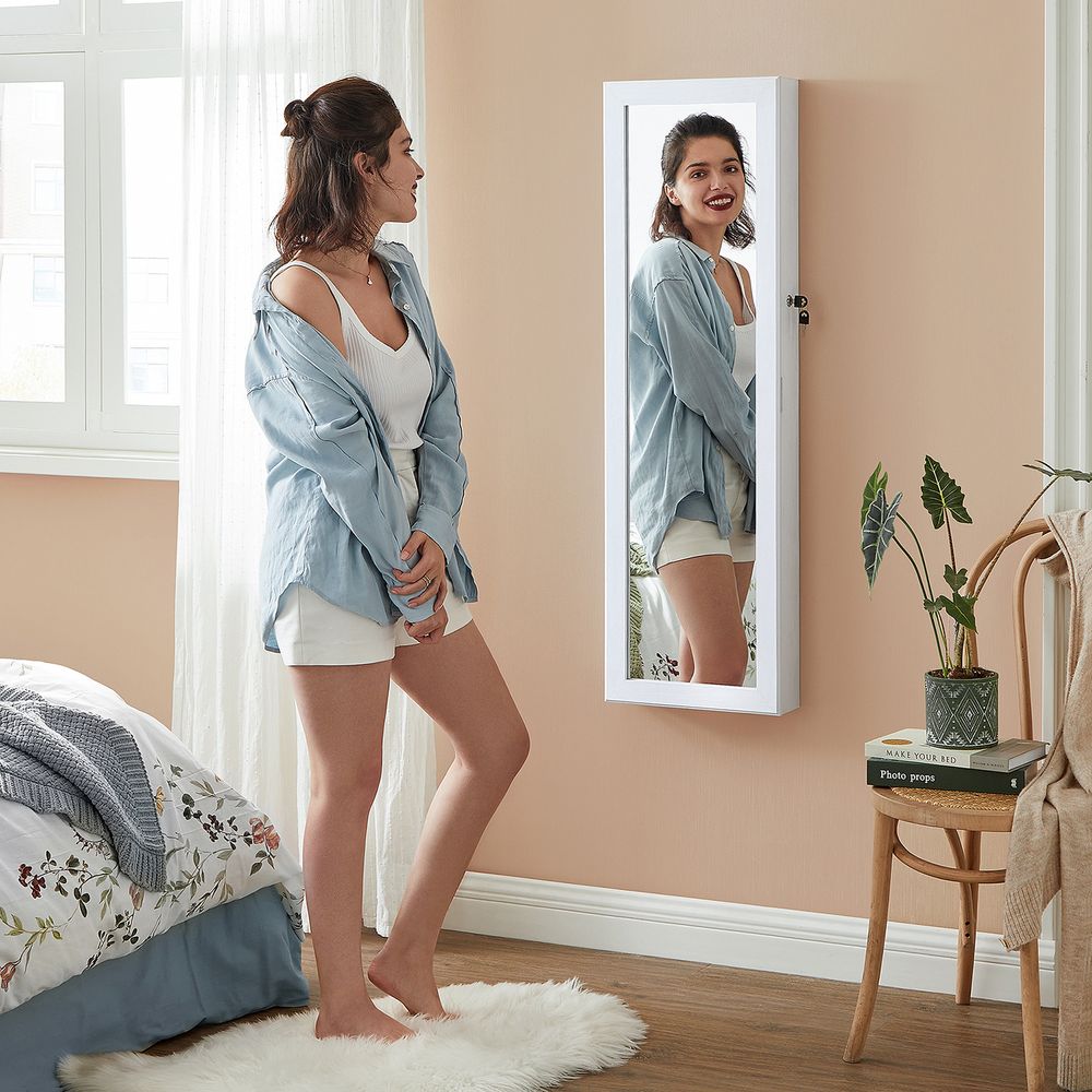 SONGMICS Lockable Wall or Door Mounted Jewelry Armoire Organizer with Mirror 