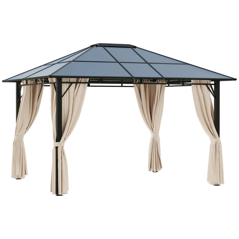 Outsunny 10' x 12' Outdoor Hardtop Gazebo with Polycarbonate Panel Roof, Garden Deluxe Pavilion Canopy BBQ Sunshade Shelter with Removable Curtains 