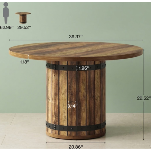 39.37" Round Conference Table Farmhouse Meeting Room Table for 4 with Pedestal Base MDF Wooden Office Dining Table Rustic Brown