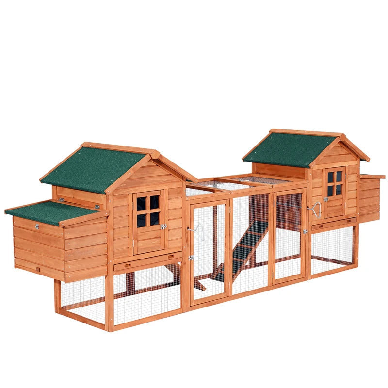 PawHut 123" Dual Chicken Coop Wooden Large Chicken House Rabbit Hutch Hen Poultry Cage Backyard with Outdoor Ramps and Nesting Boxes 