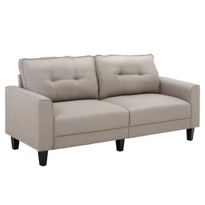 HOMCOM 3-Seater Sofa, Mid-Century Linen Couch with Upholstered Seat, Button-Tufted Back Cushion and Rubber Wood Legs for Living Room, Bedroom, Beige 