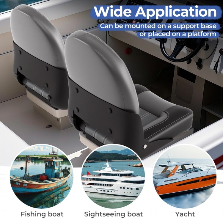 2-Pack Folding High Back Boat Chairs with Sponge Padding and Fixing Bolts