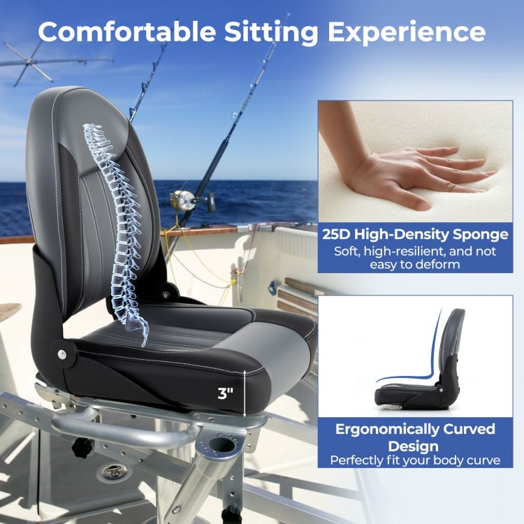 2-Pack Folding High Back Boat Chairs with Sponge Padding and Fixing Bolts