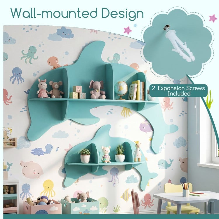 Floating Dolphin Shelves Wall Mounted Storage Display Rack-Blue