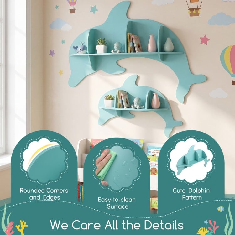 Floating Dolphin Shelves Wall Mounted Storage Display Rack-Blue