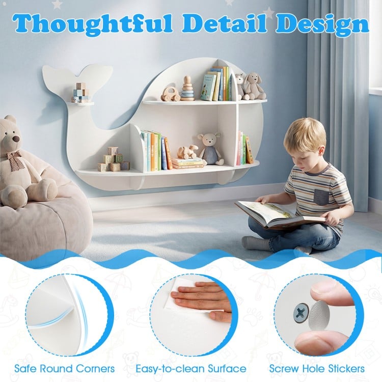 Floating Dolphin Shelves Wall Mounted Storage Display Rack-White