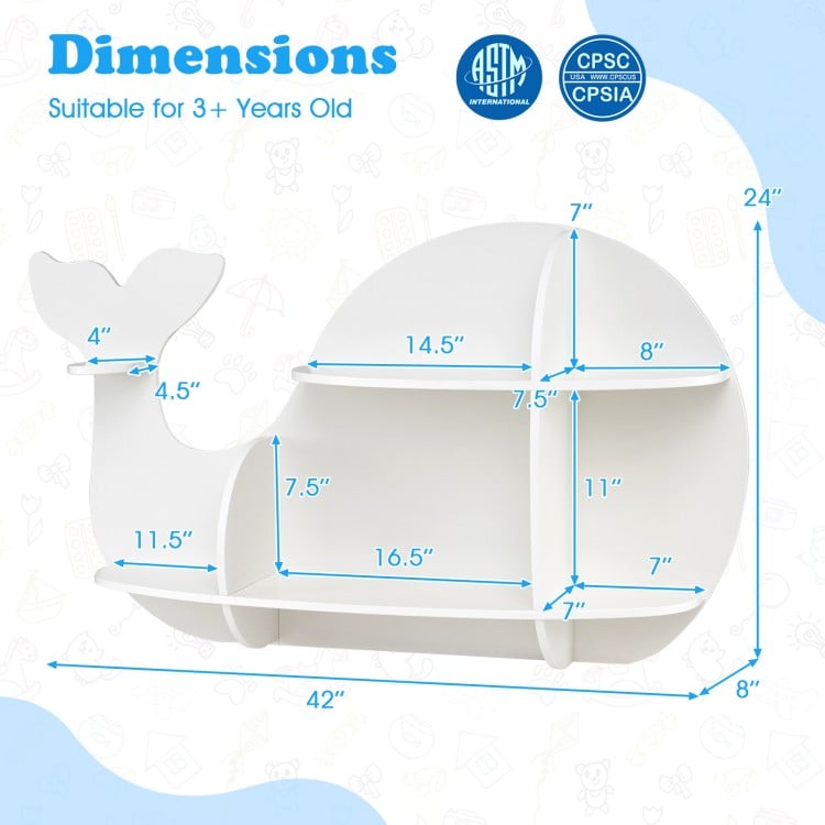 Floating Dolphin Shelves Wall Mounted Storage Display Rack-White
