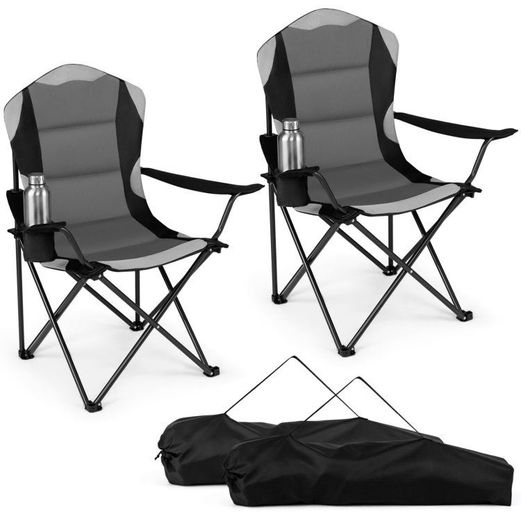 2-Pack Folding Camping Chairs for Adults with Cup Holders, Padded Portable Outdoor Chairs, Heavy-Duty 330 lb Capacity