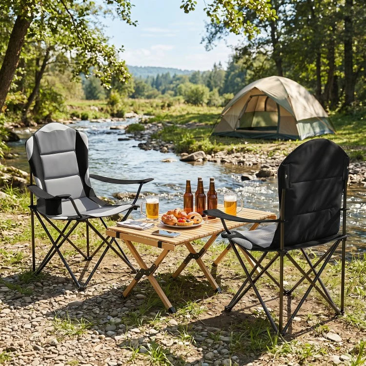2-Pack Folding Camping Chairs for Adults with Cup Holders, Padded Portable Outdoor Chairs, Heavy-Duty 330 lb Capacity
