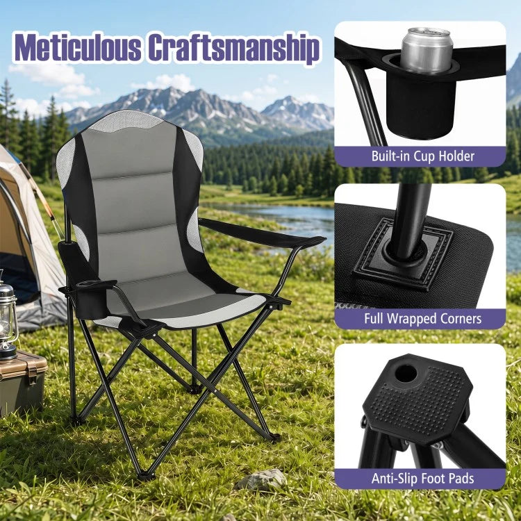 2-Pack Folding Camping Chairs for Adults with Cup Holders, Padded Portable Outdoor Chairs, Heavy-Duty 330 lb Capacity