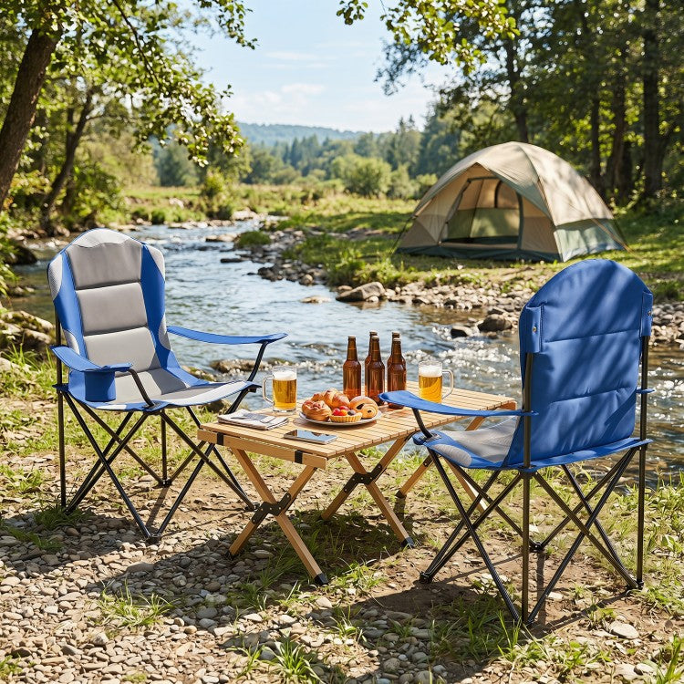 2-Pack Folding Camping Chairs for Adults with Cup Holders, Padded Portable Outdoor Chairs, Heavy-Duty 330 lb Capacity