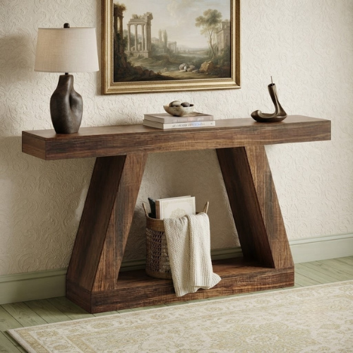 55" Farmhouse Console Table, Entryway Sofa Table with Storage, Rustic Wooden Hallway Accent Table