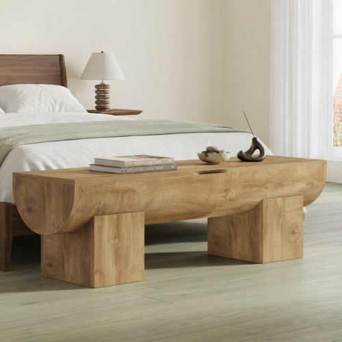 55.1" Farmhouse Storage Bench, Large Entryway Shoe Bench with Hinged Lid, 350 lb Capacity, Natural Wood