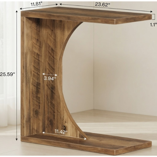 C-Shaped End Table, 23.62" Narrow Sofa Side Table with Adjustable Feet, Modern Living Room Laptop Table