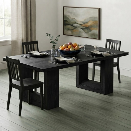 Dining Table 63" Rectangular Farmhouse Kitchen Table for 6-8 People with Geometric Legs Modern MDF Construction Black Finish for Dining Room