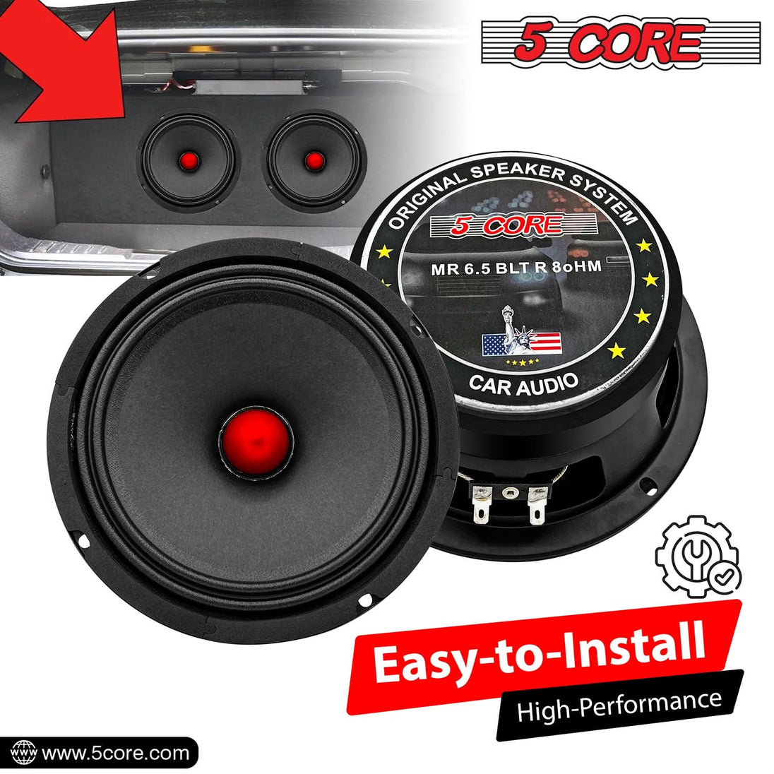 5Core 6.5 Inch Midrange Door Speaker 360W PMPO Subwoofer w Aluminum Bullet 8Ω Sub Woofer