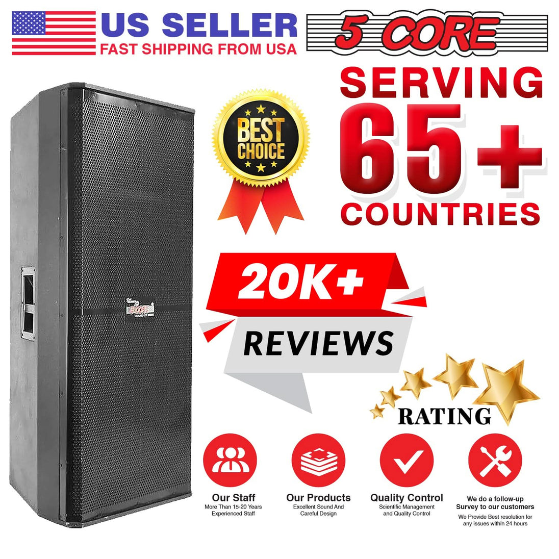 5Core Portable Cabinet PA DJ Speaker System 15 Inch 4000W Passive 3 Way Loudspeaker