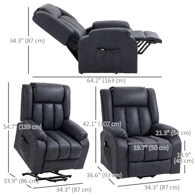 HOMCOM Lift Chair for Seniors, Microfibre Upholstered Electric Recliner Chair with Remote, Quick Assembly, Charcoal Grey