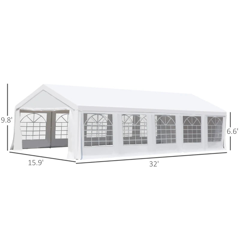 Outsunny 32'x16' Large Patio Gazebo, Steel Party Event Wedding Tent Canopy Carport Garage W/ 4 Removable Sidewalls for Outdoor Parking, White 