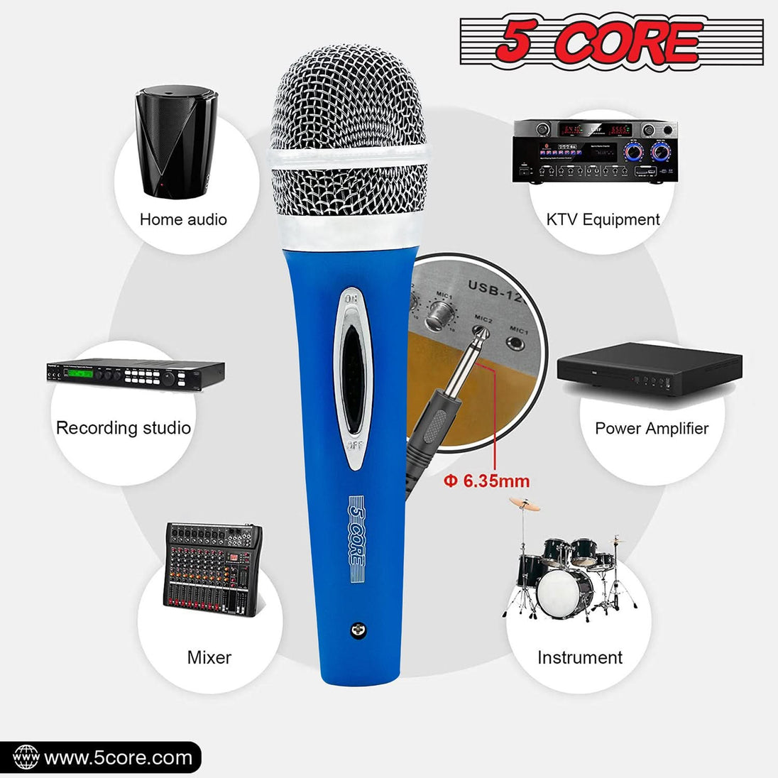 5Core Handheld XLR Dynamic Microphone – Professional Mic for Karaoke, Singing, and Studio Use (Microfono)