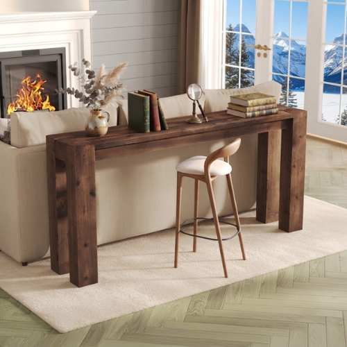70.9" Solid Wood Console Table, Farmhouse Long Sofa Table for Entryway Hallway Rustic Brown