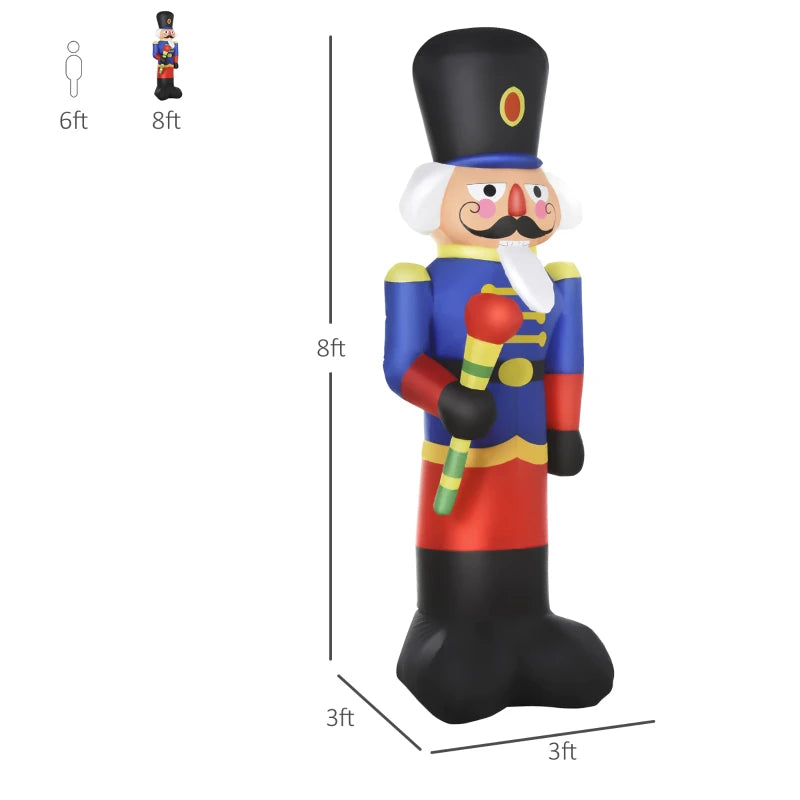 HOMCOM 8FT Inflatable Christmas Nutcracker Soldier with Scepter, Colorful Blow Up Yard Decoration with LED Lights for Indoor & Outdoor Display 