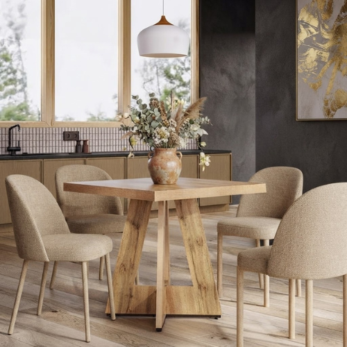 Dining Table 31.5" Square Kitchen Dinner Table for 2-4 People with Thick Engineered Wood Top and Modern Design Brown