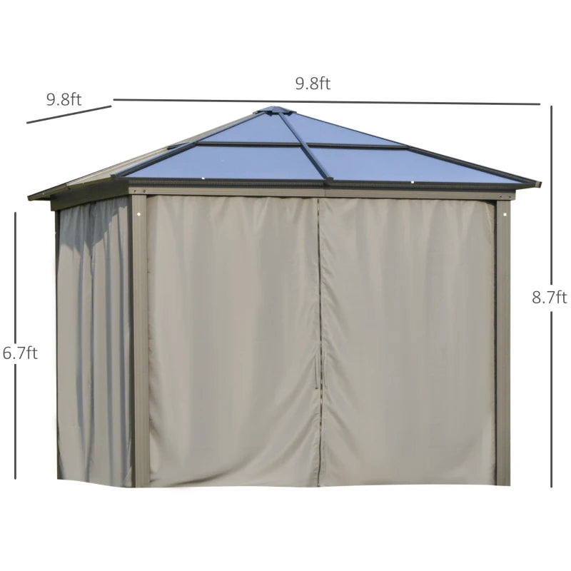 Outsunny 10x10ft Hardtop Gazebo with Aluminum Frame, Polycarbonate Gazebo Canopy with Curtains and Netting