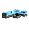 Outsunny 7 Pieces Outdoor Rattan Furniture Set, Patio Wicker Sectional Conversation Sofa Set w/ Cushions & Coffee Table