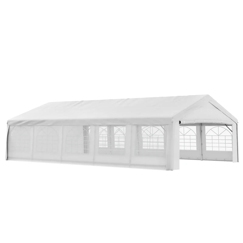 Outsunny 33'x20' Heavy Duty Steel Carport Garage Wedding Party Event Tent Shelter Gazebo Outdoor w/ Sidewalls Canopy Pavilion White 