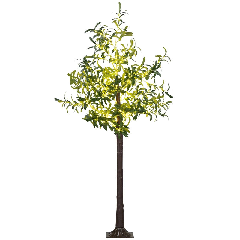 HOMCOM 6FT LED Olive Tree with 300 Warm White Lights, Artificial Light Up Tree for Home, Wedding, Party & Christmas Decor, Green 