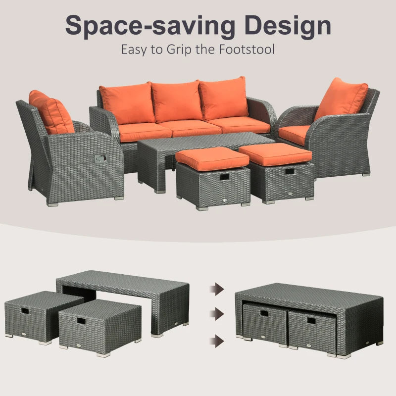 Outsunny 7pcs Garden Wicker Sectional Set w/ Tea Table Patio Rattan Lounge Sofa with Cushion for Outdoor Deck Orange 