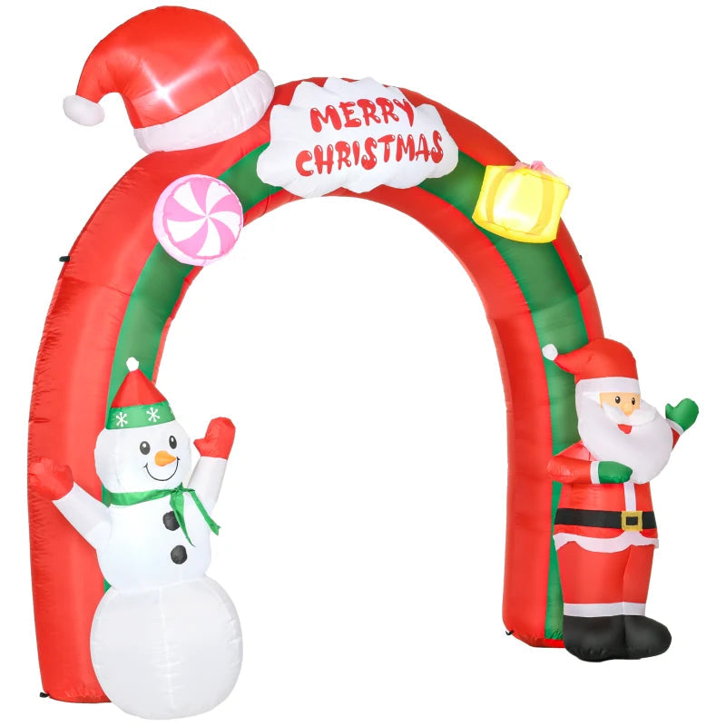 HOMCOM 9FT Inflatable Christmas Archway with Santa Claus & Snowman, Outdoor Blow Up Decoration with LED Lights 