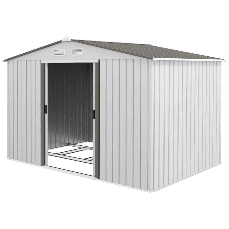 Outsunny 9.1' x 6.4' x 6.3' Garden Storage Shed w/Floor Foundation Outdoor Patio Yard Metal Tool Storage House w/ Double Doors Silver 