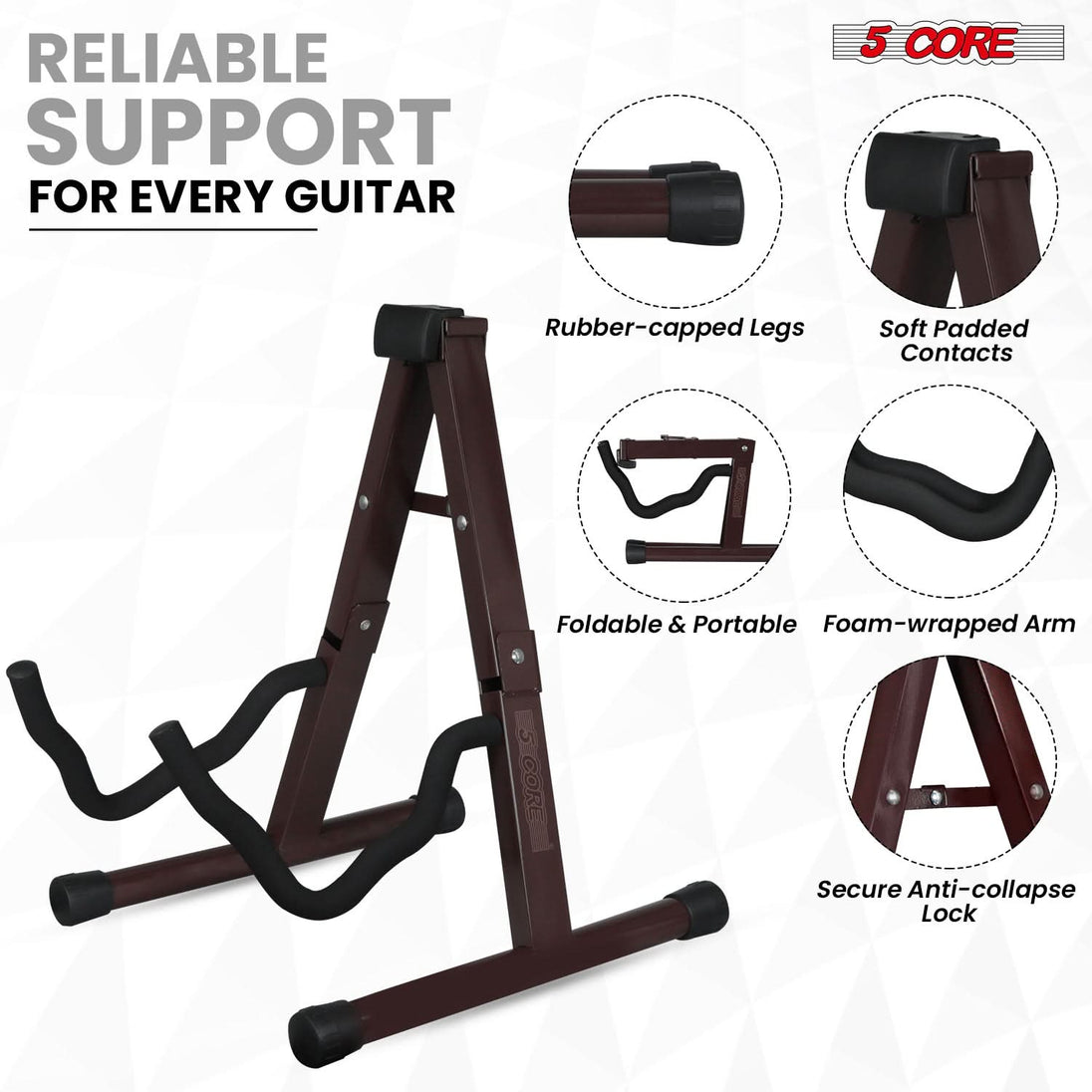 5Core Guitar Stand Floor A Frame Electric Acoustic Bass Soporte Para Guitarra BROWN GSS BR 2PCS