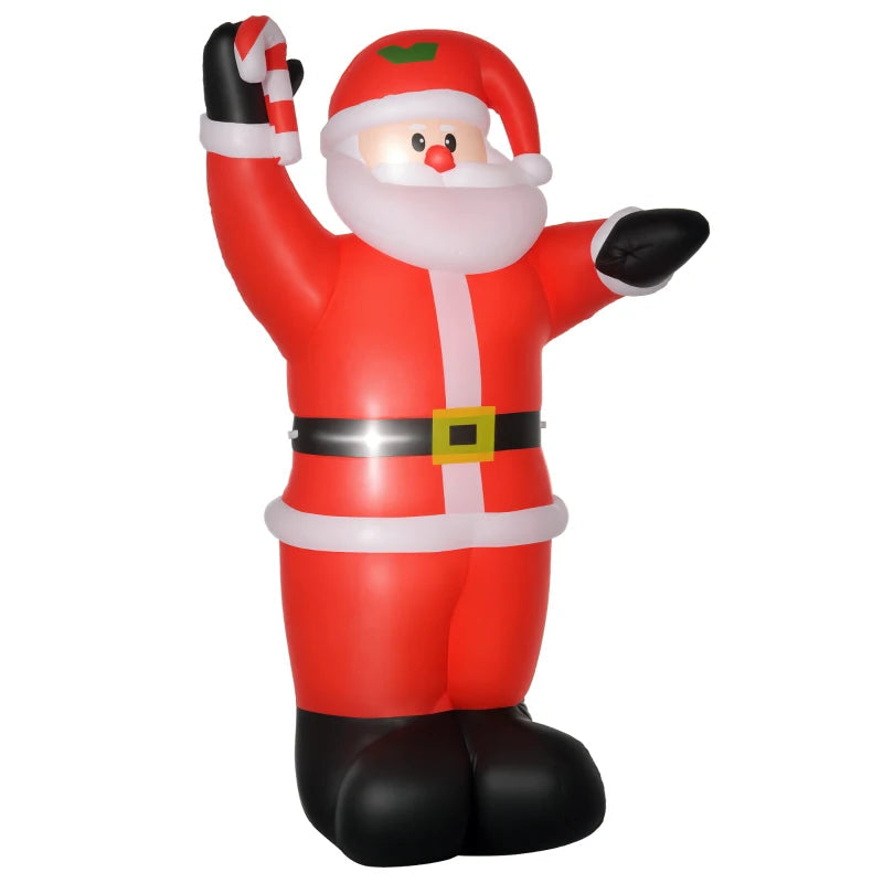 HOMCOM 8FT Inflatable Christmas Santa Claus with Candy Cane, LED Lighted Blow Up Outdoor Yard Decoration for Holiday Display 