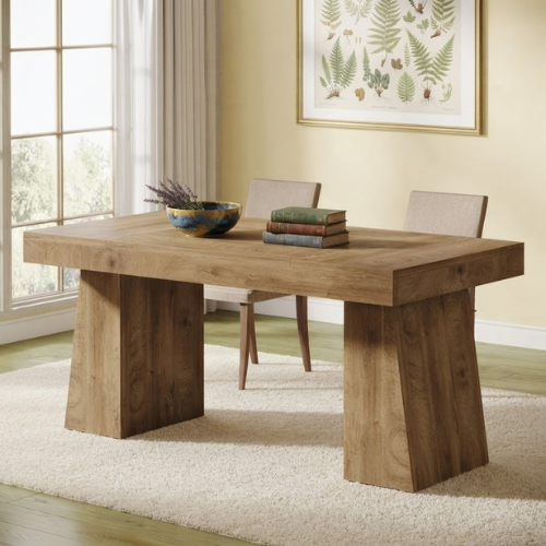 Dining Table 55" Rectangular Kitchen Table for 4-6 People with Sturdy Legs and Thick Tabletop Light Brown
