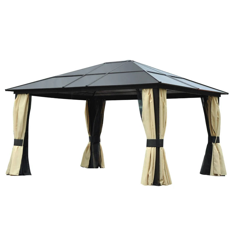 Outsunny 12' x 14' Deluxe Hard Top Patio Gazebo Canopy Garden Aluminum Shelter with Curtains and Mosquito Netting