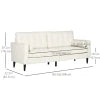 HOMCOM Mid-Century Sofa, Couch with Button-Tufted Back Cushion, Velvet Feel Fabric Upholstery, 2 Cylindrical Pillows and Rubber Wood Legs, Cream White