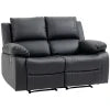 HOMCOM Double Reclining Loveseat, PU Leather Manual Recliner Chair with Pullback Control Footrest for Living Room, Black 