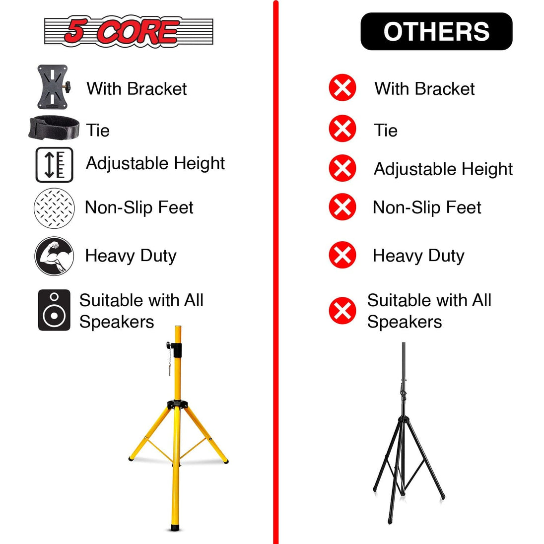 5Core Speaker Stand Tripod Tall Adjustable 72 Inch DJ Pole Mount Studio Monitor Stands Yellow5Core Speaker Stand Tripod Tall Adjustable 72 Inch DJ Pole Mount Studio Monitor Stands Yellow