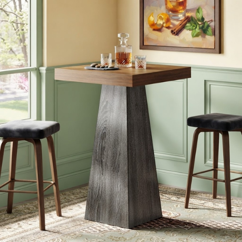 Bar Table 39.96" Square Pub Dining Table for Cocktail and Home Bar with Heavy Duty MDF Frame Brown & Gray