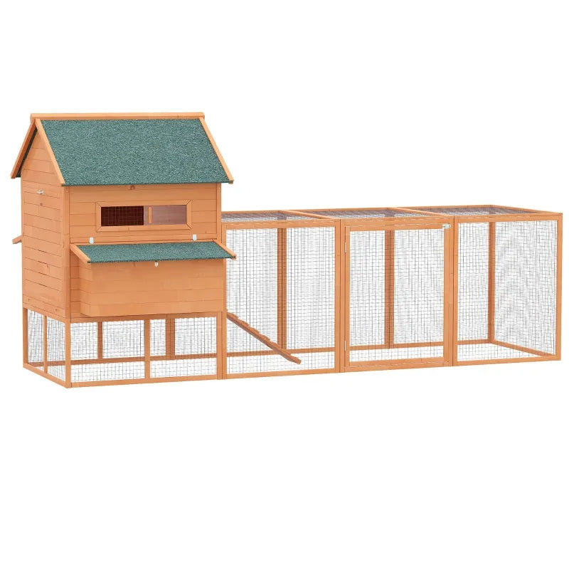 PawHut 137" Chicken Coop Wooden Large Hen House Deluxe Rabbit Hutch Lockable Poultry Cage Backyard with Nesting Box and Run, Orange 